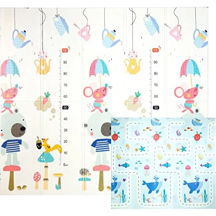 CCLIFE Krabbelmatte Spielmatte Baby 196 x 176 x 1 cm Faltbar Spielunterlage Spielteppich Groß rutschfest Beidseitig Tragbar Wasserdicht für Innen Außen Bunt – Bild 2