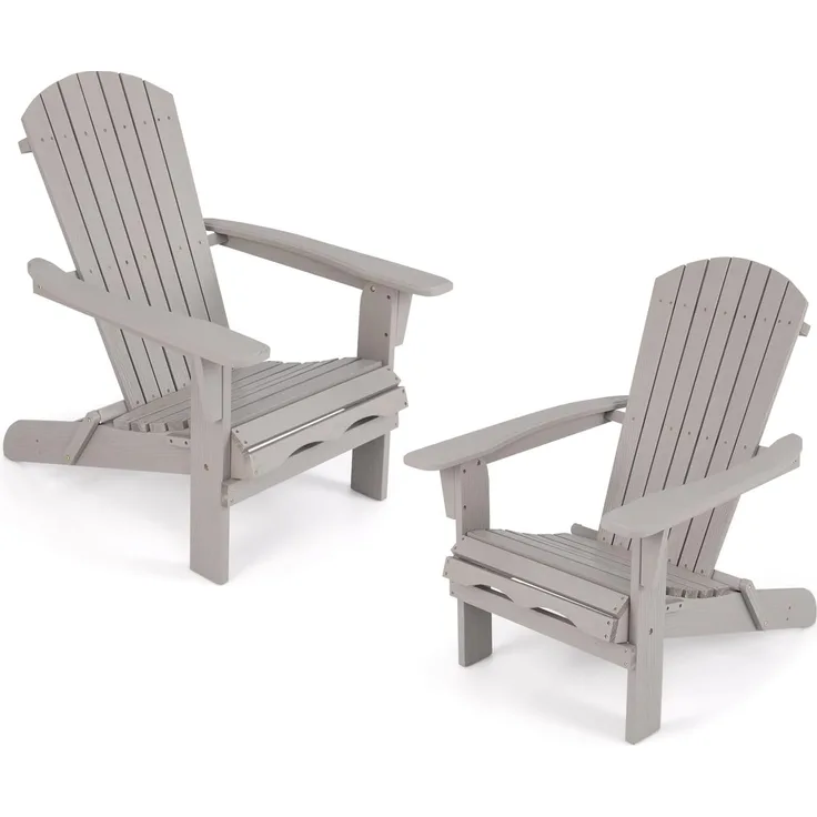 FANTASK 2er Set Adirondack-Stuhl von 51x46 cm, Gartensessel mit hoher Rückenlehne & Breiten Armlehnen, Chair aus Holz für Garten, Grau