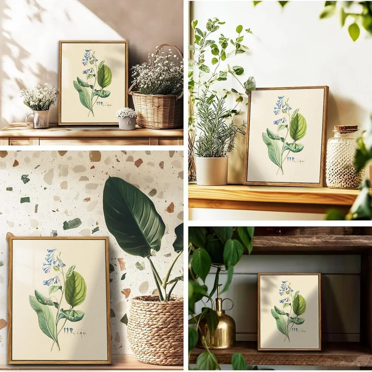 Vintage Botanische Leinwand Bilder mit Holzrahmen 20x25 cm Wohnzimmer Büro – Bild 3