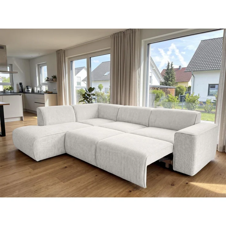 AX LIVING Wohnlandschaft mit Schlaffunktion Ruyam Perlweiß Sofa L – Bild 2