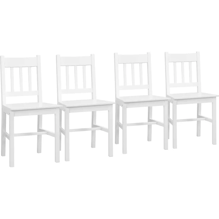 HOMCOM Esszimmerstuhl, 4er Set Küchenstuhl, Wohnzimmerstuhl mit Rückenlehne, Küchenstühle, Essstuhl für Esszimmer, Küche, Kiefernholz, 41 x 46,5 x 85,5 cm, Weiß