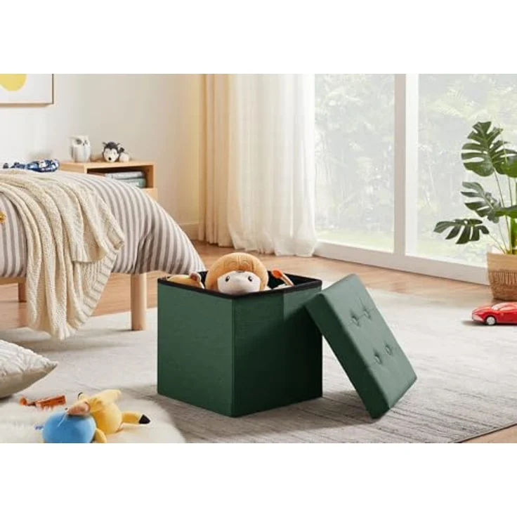 Zedelmaier Sitzhocker mit Stauraum, Fußbank Truhen Aufbewahrungsbox faltbar belastbar bis 300 kg, Leinen, 38 x 38 x 38 cm (Turkis) – Bild 6
