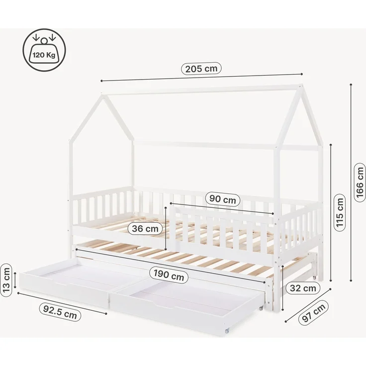 Doppel-Kinderbett Aarghonmaa mit Matratze 90x200 cm Kiefernholz Weiß [en. casa] – Bild 3