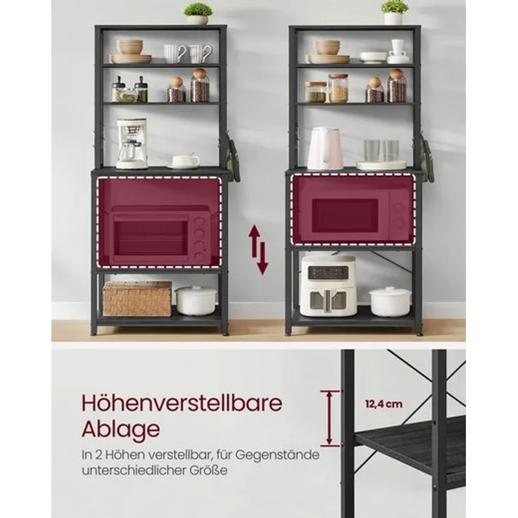 Vasagle Küchenregal mit 6 Ablagen und Haken, Stahl anthrazit, 40 x 60 x 167 cm – Bild 4
