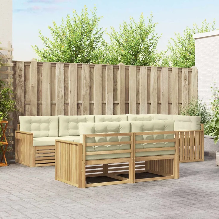 vidaXL Outdoor-Sofagarnitur 7 stk. 7-Sitzer Weiß und Creme Polyester 3390640 – Bild 1