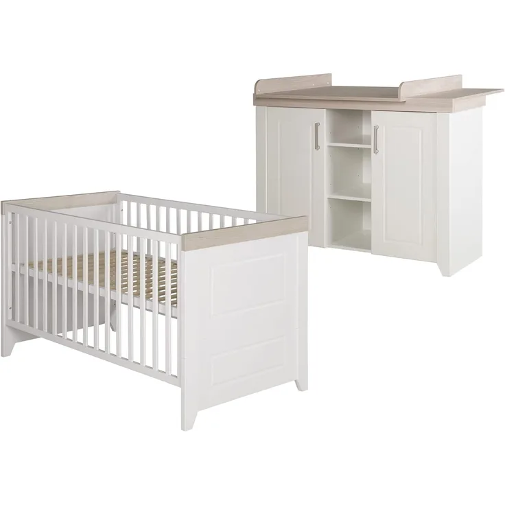 roba Kinderzimmerset 'Felicia' 2-teilig - Bett 70 x 140 - Wickelkommode - Weiß / Luna Elm