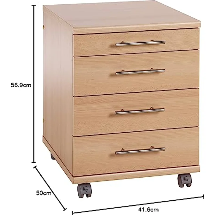 MID.YOU Rollcontainer, Buche, Metall, 4 Schubladen, 41.6x56.9x50 cm, FSC zertifiziert – Bild 2