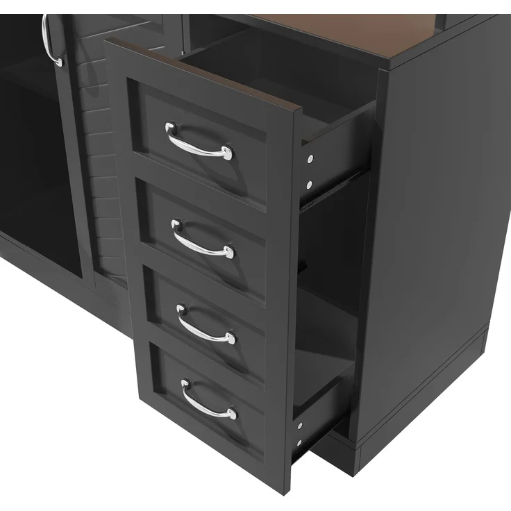 EINHOM Seitenboard / Aufbewahrungsschrank / Küchenschrank / Buffetschrank, 120 x 40 x 188 cm, mit LED-Beleuchtung, Snackregal & Getränkehaltern, 4 Türen & 2 große Schubladen, Grün/Schwarz/Weiß, Schwarz – Bild 7