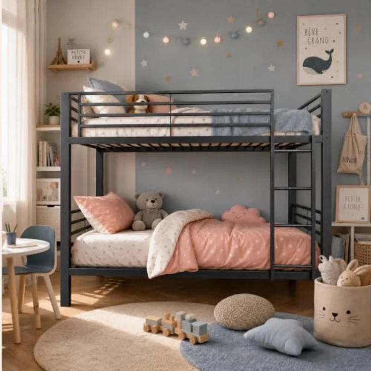 FAVSH Etagenbett 90x200 cm aus Metall, Hochbett mit Rausfallschutz und Leiter, Geräuscharmes Doppelbett, rutschfest, für Jugendliche und Erwachsene, WG & Ferienwohnung, Schwarz C – Bild 8