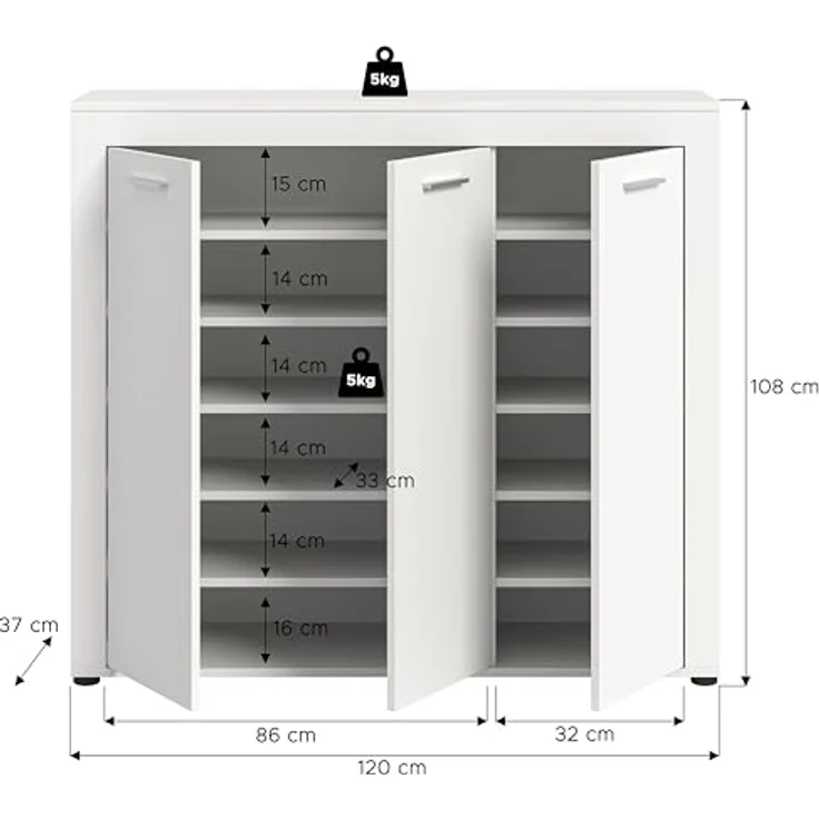 xonox. home Garderobe Jam X8BA9608 Schuhschrank Garderobenschrank Schrank in Weiß Nb. ca. 120 x 108 x 37 cm – Bild 4