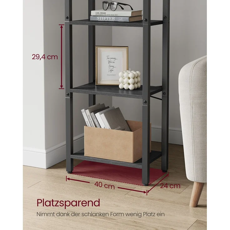 Vasagle Regal, Bücherregal, Standregal, DVD-Regal, mit 4 Ebenen, Büroregal, offene Ablagen, für Büro – Bild 3