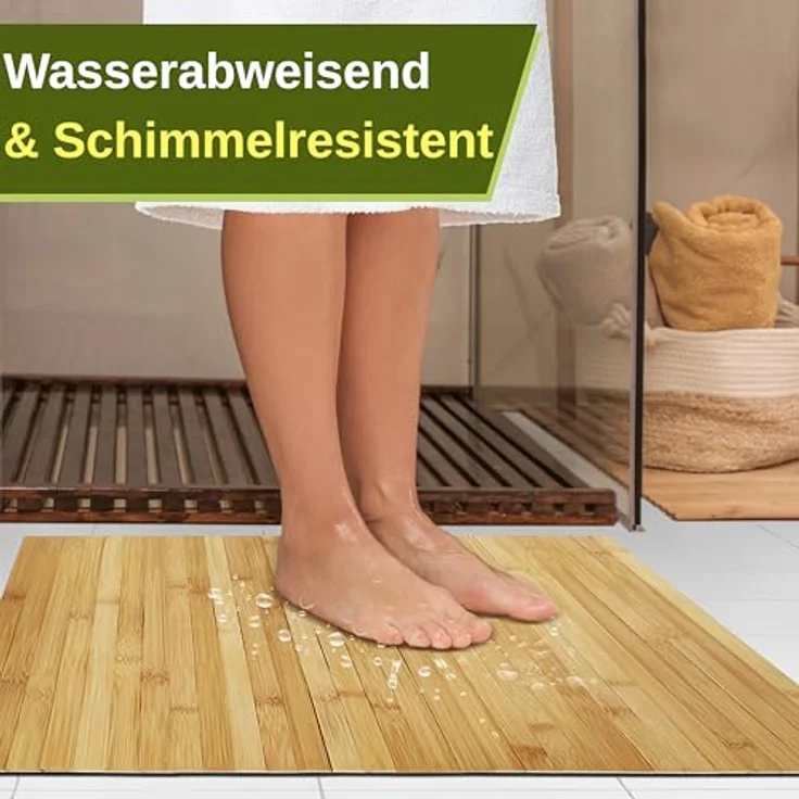 SereneLife Bambusmatte, 60x40 cm Bambusteppich, Badematte Holz mit Rutschfester Unterseite, Badeteppich faltbar & Rollbar, Badvorleger aus Holz für Badewanne, Dusche, Antirutschmatte Dusche – Bild 5