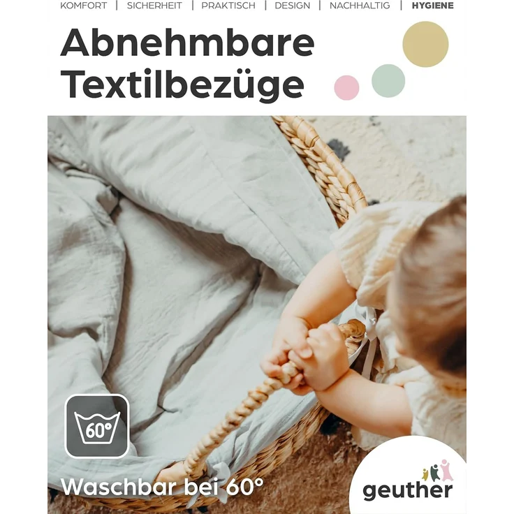 Geuther Moses Nest Babynest Tragekorb ruhiger Schlafplatz für Babys aus natürlichem Korbgeflecht waschbar mit atmungsaktiver Matratze aus 100% Bio Baumwolle Farbe: Beige, 5. 66 kilograms – Bild 8
