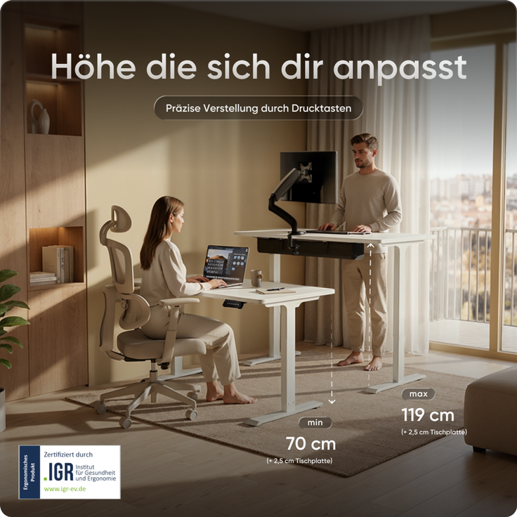 DESKSPACE PRO Elektrisch Höhenverstellbarer Schreibtischgestell mit Memory Funktion, Weiß – Bild 5