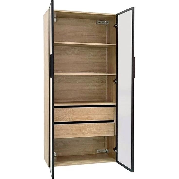 Merax Vitrine mit Glastüren (1-St) Badezimmerschrank mit LED,Mehrzweckschrank,Bücherschrank,Höhe 155cm – Bild 4