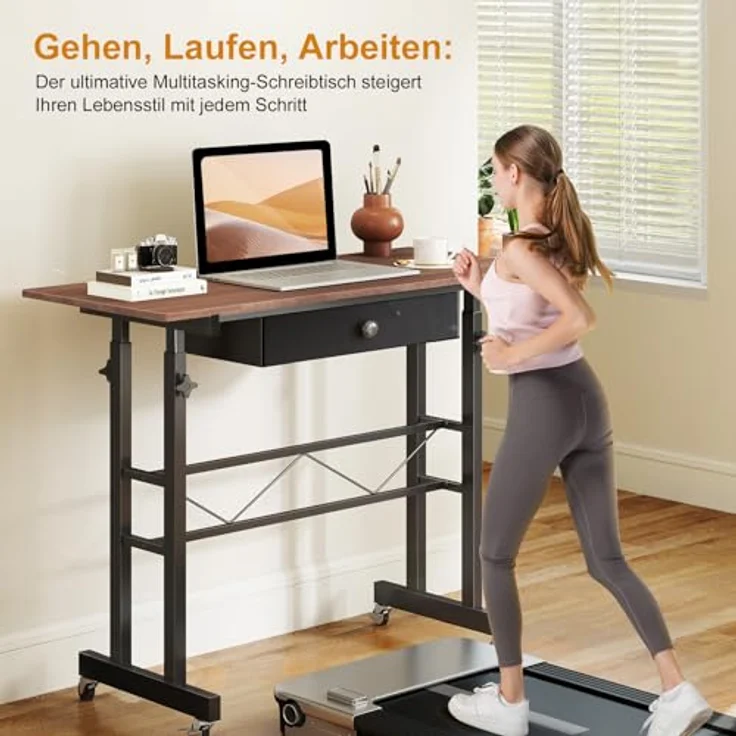 GTPLAYER Höhenverstellbarer Schreibtisch, Computertisch Laptoptisch mit Schubladen,Tisch höhenverstellbar 80 * 50*(73-115) cm, Standing Desk mit Rollen – Bild 4
