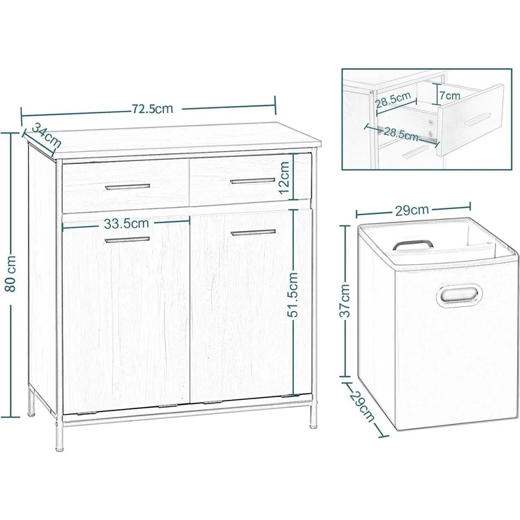 EUGAD Badkommode (1 St), Badezimmerschrank mit 2 faltbaren Wäschesäcken – Bild 2