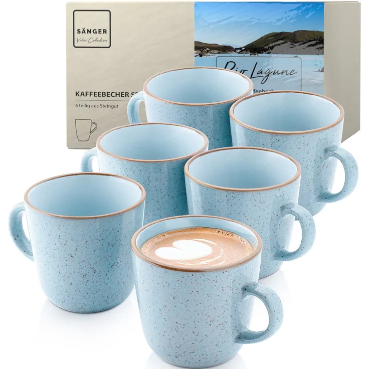 SÄNGER Kaffeebecher Set Rio Lagune- 6 teilig aus Steingut