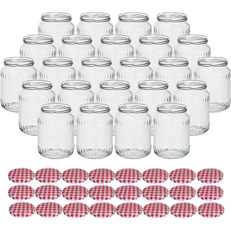 gouveo Einmachglas Vorratsgläser 720 ml Klassik mit Schraub-Deckel - Große Einmachgläser, (24-tlg, Karorot BS)