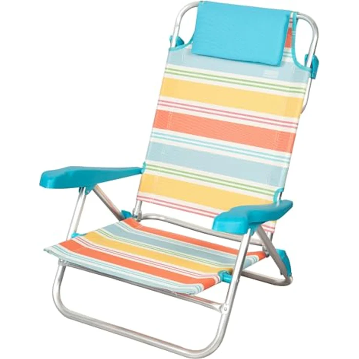 AKTIVE Strandklappstuhl, 47 x 49 x 82 cm, Rückenlehne in 8 Positionen, aus Aluminium und Textilene, Mehrfarbig, mit Kissen, Rückentasche und Handgriffen, Modell Santorini (62419) – Bild 2