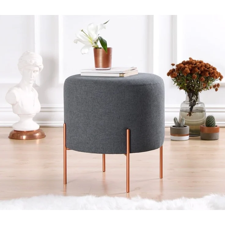 Hanah Home 'Copper 47 - Dark Grey' Pouffe, Dunkelgrau, 40 x 42 x 40 cm – Bild 1