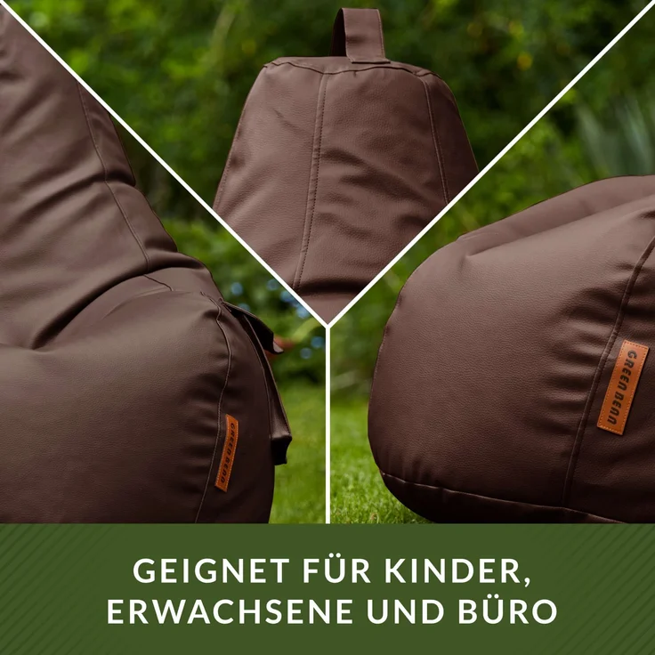 Green Bean® Sitzsack aus Kunstleder mit EPS Perlen Füllung - 90 x 80 x 70 cm - Bean Bag - Gaming Chair Rückenlehne - Dunkelbraun – Bild 3