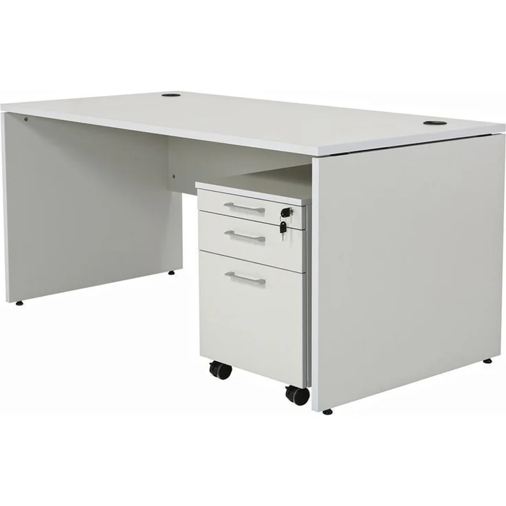 Schreibtisch Nuvi, 160 cm x 80 cm x 75 cm, grau Dekor inkl. Kabelkanal und Monitorständer – Bild 4