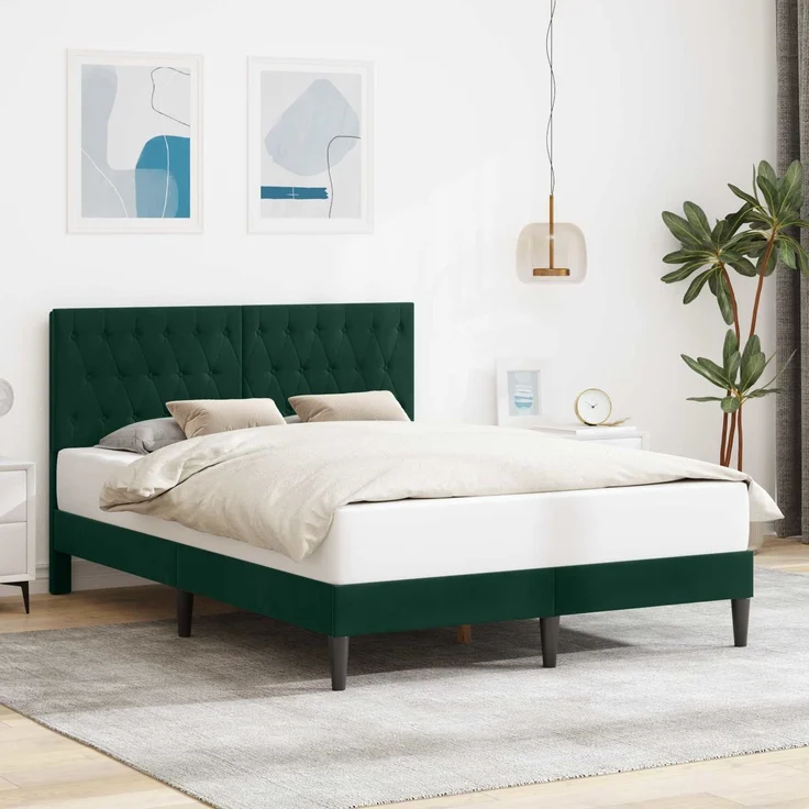 vidaXL Bettrahmen mit Kopfteil Dunkelgrün 120 x 190 cm Samt 42027651 – Bild 1