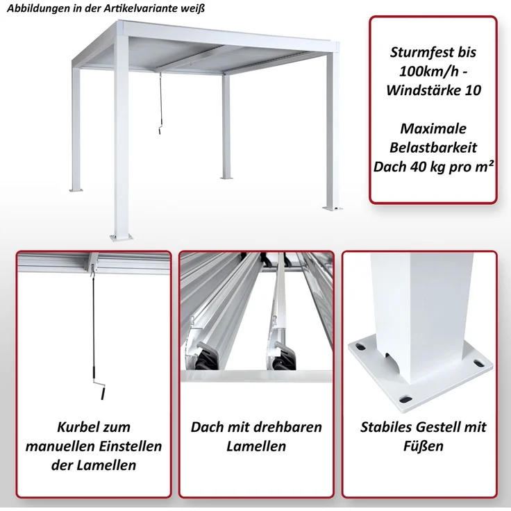 Mendler 'HWC-L46' Pergola, Regenrinne sturmfest, Aluminium anthrazit, 3x4 m – Bild 2