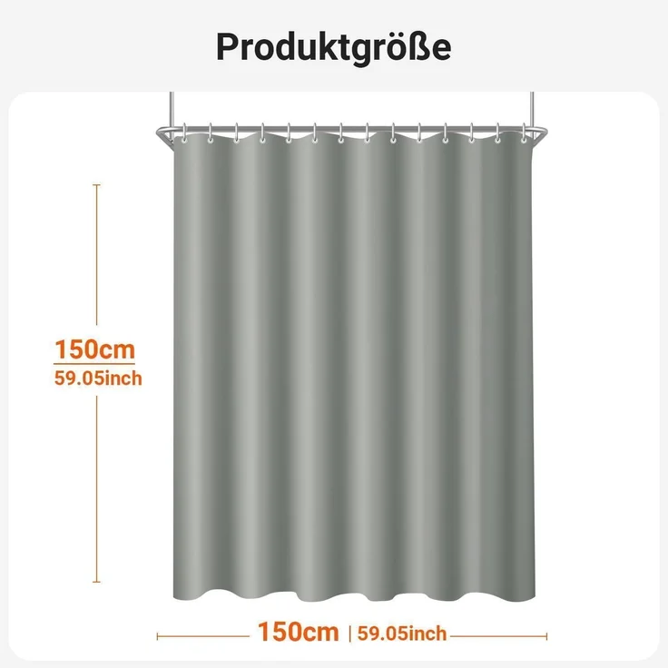 Duschvorhang 150x200cm Grau, Antischimmel – Bild 7