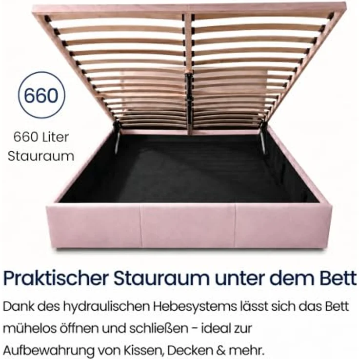 Home Collective Polsterbett, Doppelbett Bettgestell mit flexiblem Lattenrost & Stauraum, 120x200 bis 180x200 cm, samtweicher Veloursstoff in Rosa, in Europa hergestellt – Bild 3