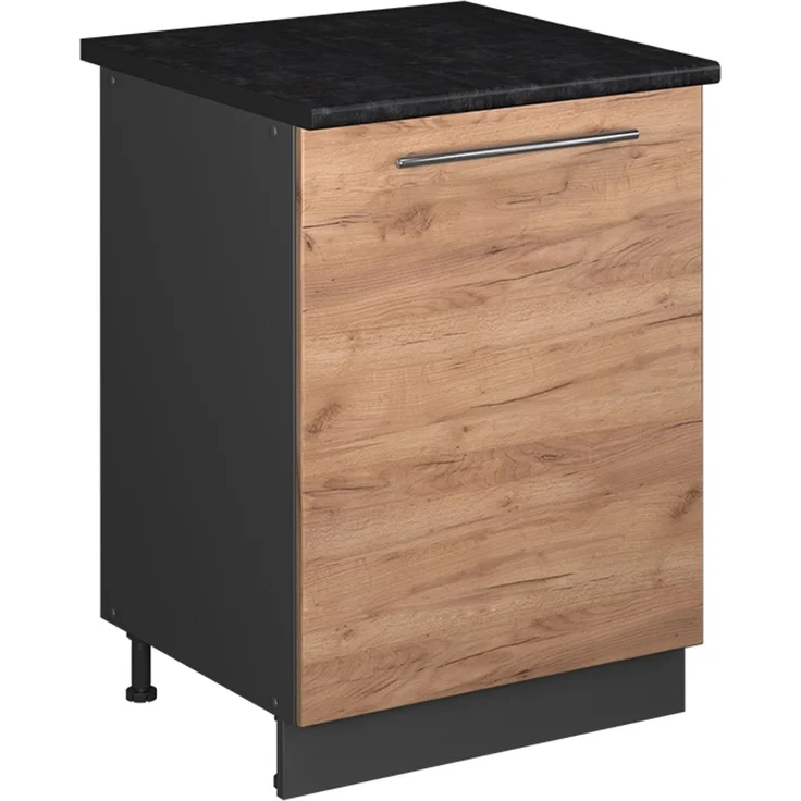 Küchenunterschrank Fame-Line Goldkraft Eiche/Anthrazit 60 cm 1 Tür mit Arbeitsplatte Vicco – Bild 1