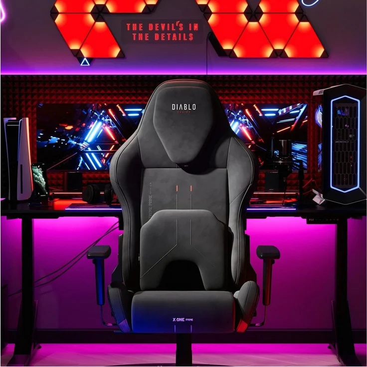 DIABLO CHAIRS Gaming-Stuhl X.One Prime Stoff ergonomisch Metallbasis 140kg CoolComfort (Magnetische Kopfstütze, Höhenverstellbare Armlehnen, Kühlender Sitz), Kopfstütze Lendenkissen CoolComfort Räder Stoff – Bild 3