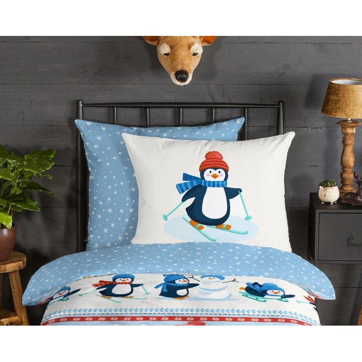 Traumschloss Bettwäsche Comfort Baumwolle, Flanell, 2 teilig, Pinguine und Eisbär im Winterland, Schneeflocken – Bild 2