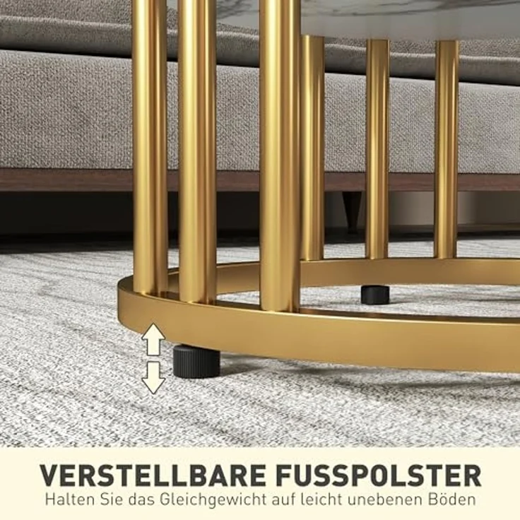 HOMCOM Couchtisch Wohnzimmertisch mit Ablage, Stahlrahmen (Sofatisch, 2-St, Beistelltisch), für Wohnzimmer Schlafzimmer Weiß – Bild 7