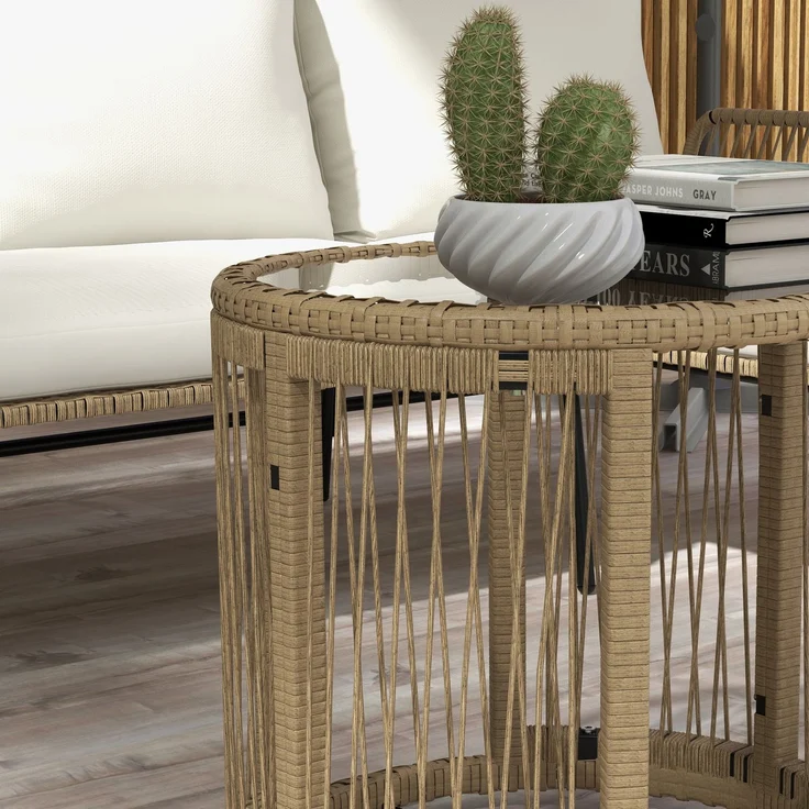 Rattan Gartenmöbel-Set Gartengarnitur mit Liegestuhl, Couchtisch, Zweisitzer & Creme Sitzkissen für Terrasse & Balkon--Cremeweiß--122x79x75cm--YOUDENOVA – Bild 8