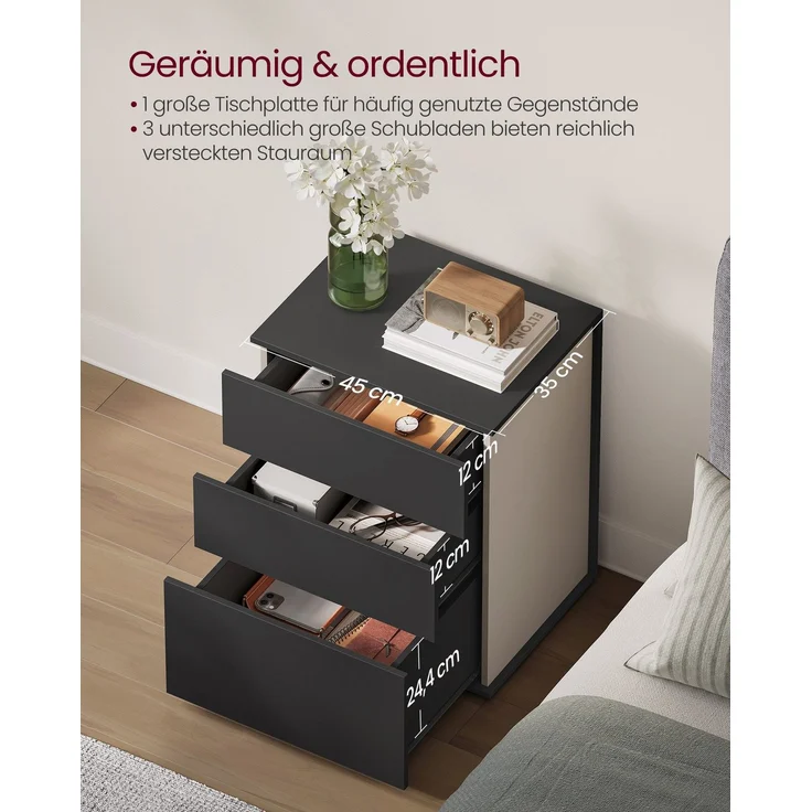 Vasagle Nachttisch (2-St), werkzeuglose Montage,Beistelltisch,Nachtschrank 1/2er set – Bild 4