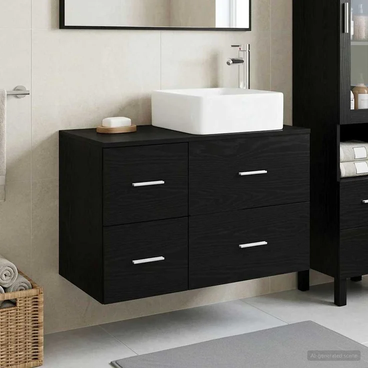 vidaXL Wandmontiertes Badezimmermöbel-Set 2 stk. Schwarze Eiche 3403977 – Bild 1