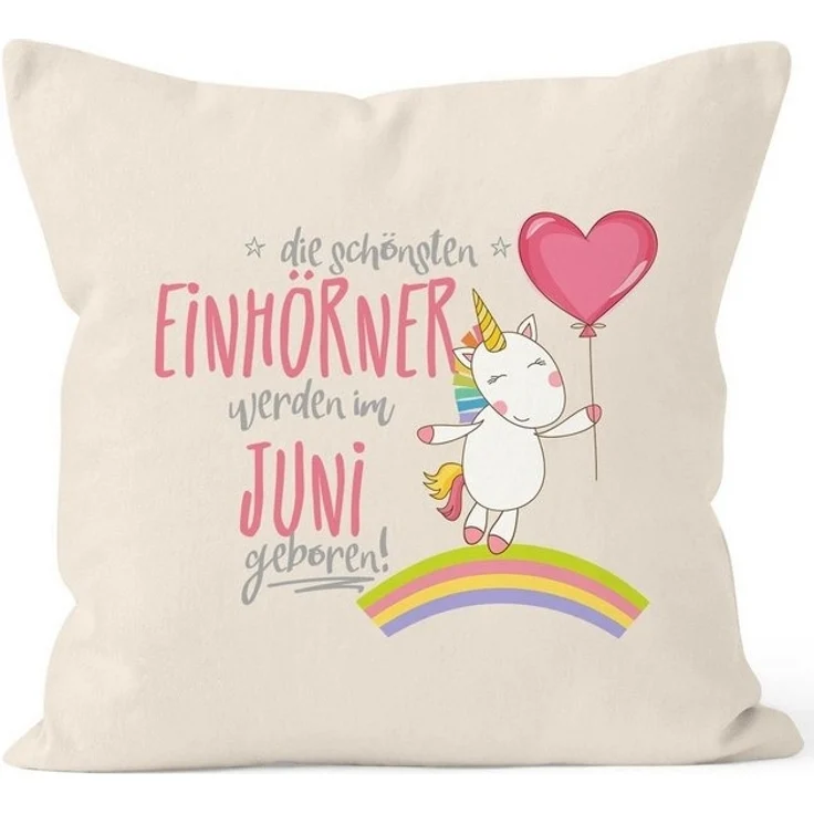 MoonWorks Dekokissen Kissenbezug die schönsten Einhörner werden im Juni geboren Kissen-Hülle Deko-Kissen 40x40 Baumwolle MoonWorks® – Bild 2