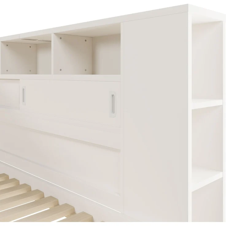CHICFURN Bett 90x200 cm aus MDF und Spanplatte Weiß mit Ausziehbett, Stauraum und USB-Anschluss – Bild 9