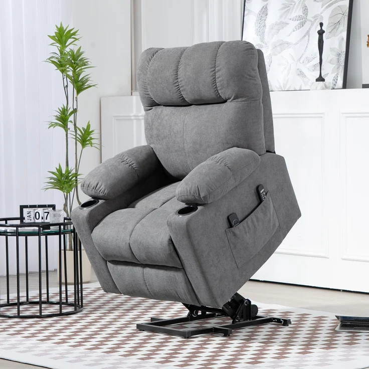HOMCOM Sessel mit Aufstehhilfe, Polyester, Metall, Grau, 91L x 95B x 109H cm – Bild 2