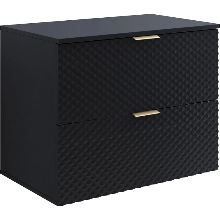 Badplaats Waschbeckenunterschrank Borneo 80 x 49 x 63 cm – Matt Schwarz – Hängender Waschtischunterschrank mit 2 Schubladen