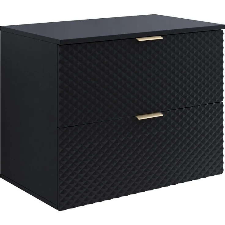 Badplaats Waschbeckenunterschrank Borneo 80 x 49 x 63 cm – Matt Schwarz – Hängender Waschtischunterschrank mit 2 Schubladen – Bild 1