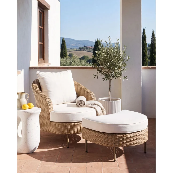 Gartensessel mit Ottomane ARCILLE Polyrattan Beige – Bild 3