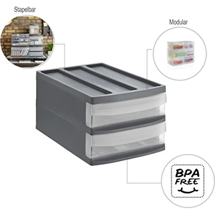 Rotho Schubladenbox Duo Systemix M 2 Schübe anthrazit – Bild 4