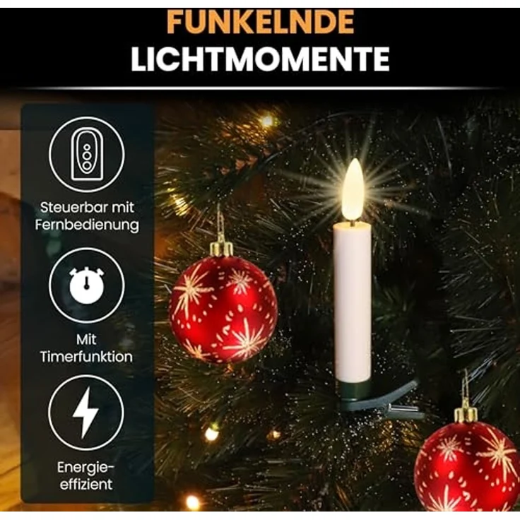Gartenpirat LED-Christbaumkerzen 25 kabellose LED-Kerzen warmweiß Fernbedienung Weihnachtsbaumkerzen, Energieeffizient – Bild 4
