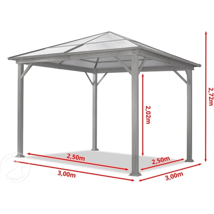 Gartenpavillon 3x3 m Holzoptik, ca 8 mm Polycarboat-Dach, 4 Seitenteile in grau – Bild 9