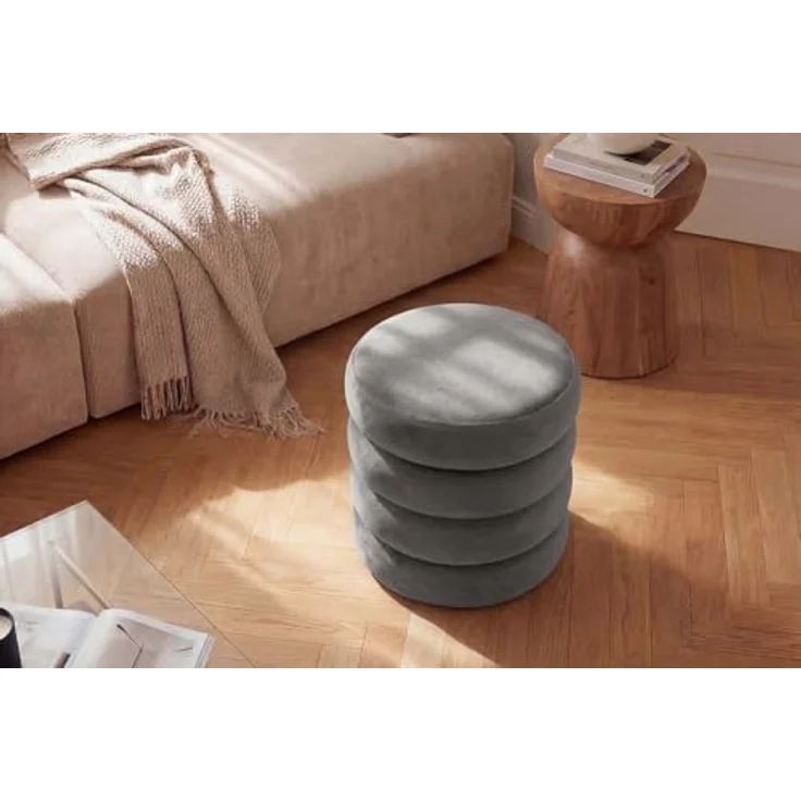 riess-ambiente Polsterhocker VOGUE 50cm champagner grau - Samt, Stauraum, gepolstert, rund, retro (Einzelartikel, 1 St), Eleganter Sitzhocker- ideal für Ankleide, Flur, Wohnzimmer & Garderobe – Bild 6