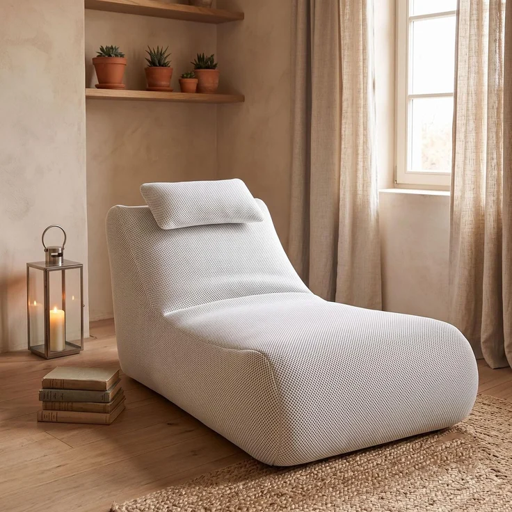Talamo Italia - Pouf Abuli, Mehrzwecksessel, Sitzsack, Hockerhocker, Made in Italy, 70x120 h65 cm, Weiß