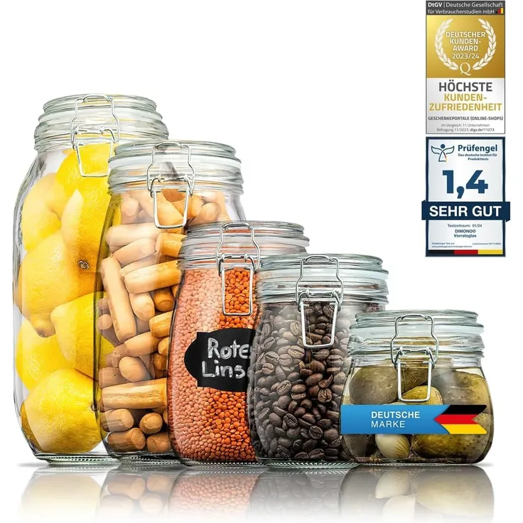 Dimono Einmachglas Vorratsgläser mit Drahtbügel-Verschluss, (5er Set, Bügelgläser), Einweck-Gläser